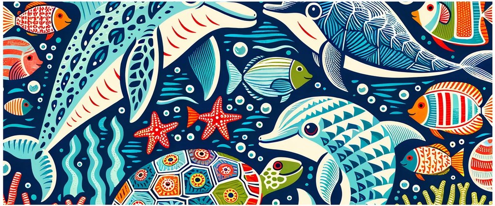 Obraz – Kreslené vodné zvieratká (120x50 cm)