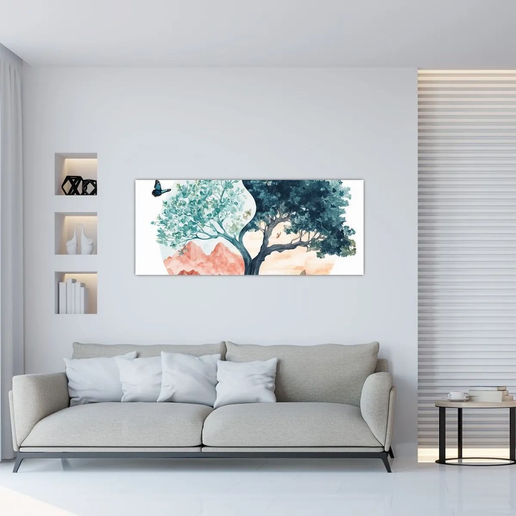 Obraz – Akvarelový strom plný života (120x50 cm)