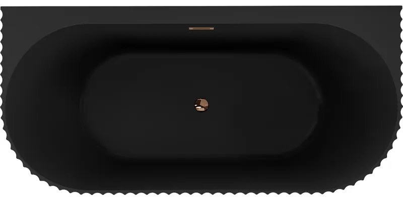 Mexen Sella, voľne stojaca vaňa ku stene, drážkovaná, 150 x 75 cm, čierna matná, ružové zlato, 52711507571-60