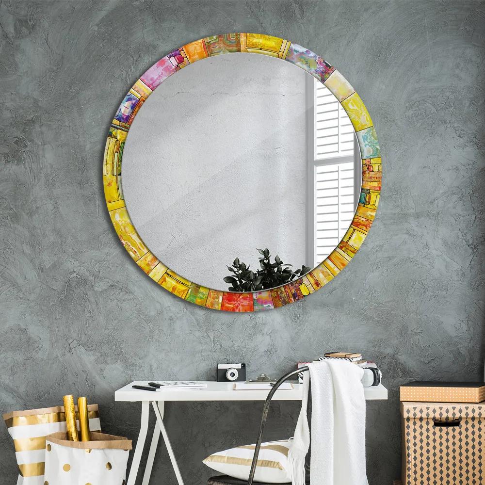 Okrúhle ozdobné zrkadlo Farebné okno z farebného skla fi 100 cm