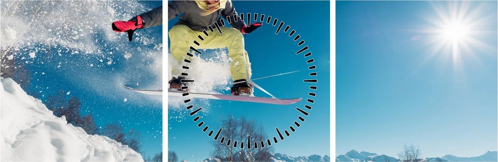 Obraz - Snowboardista (s hodinami) (90x30 cm)