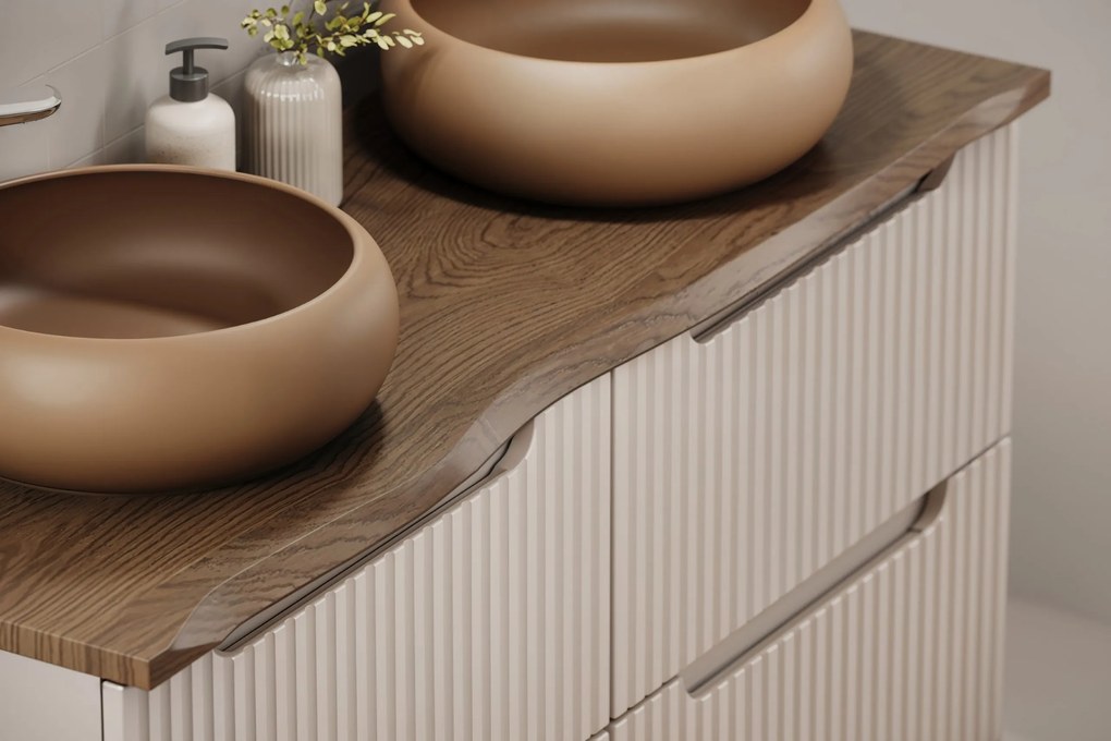 Comad Kúpeľňová skrinka pod doskové umývadlo set Nova Cashmere 140 kašmír/dub cassela