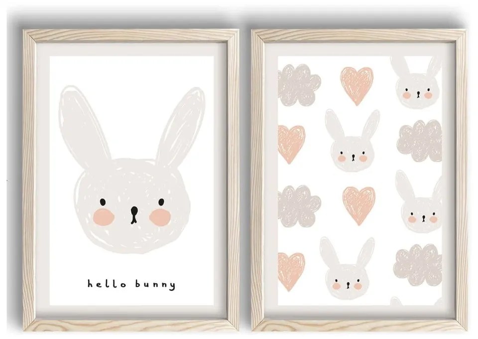 Detské obrázky v súprave 2 ks 38x53 cm Hello Bunny – Wallity