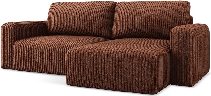 Menčestrová rozkladacia/s úložným priestorom rohová pohovka v terakotovej farbe (pravý roh/s leňoškou) Kona – Makamii