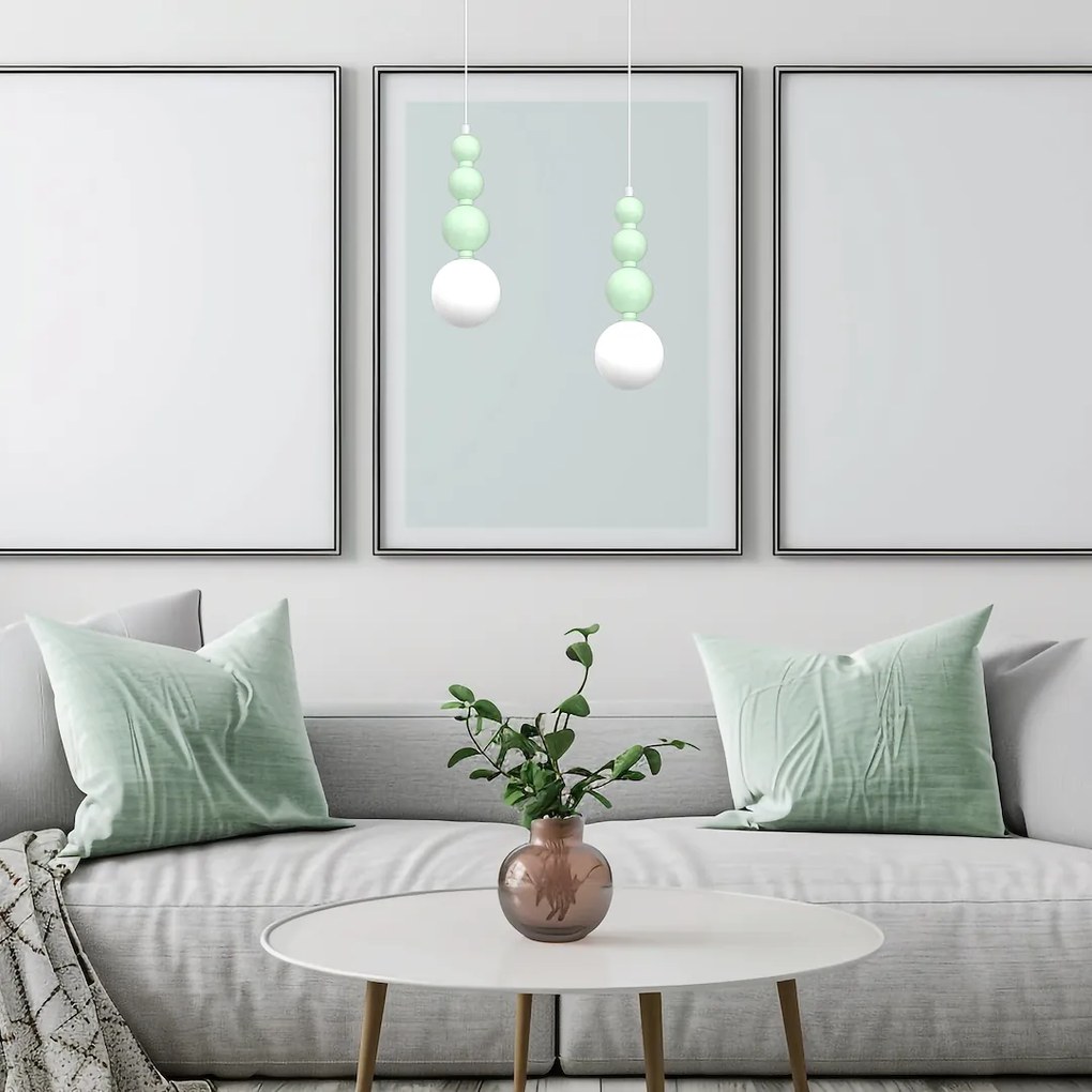 Závesné svietidlo Boule, 1x mentolové/biele sklenené tienidlo, m