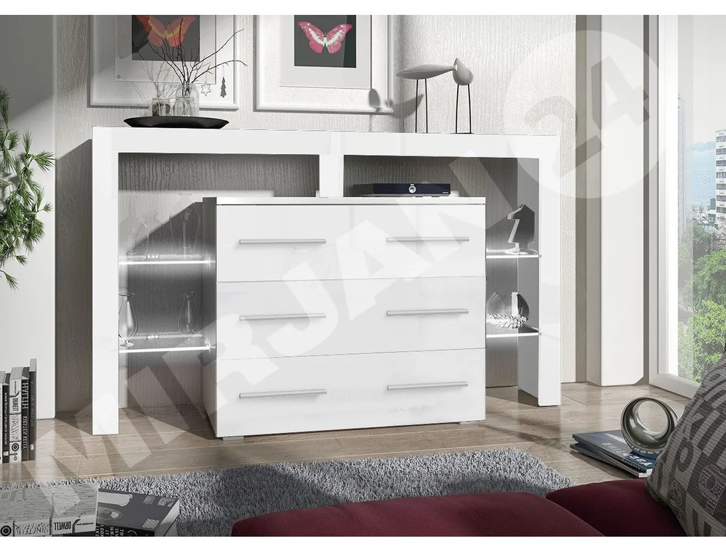 Komoda Ravido I Plus, Farby: biela / čierny lesk