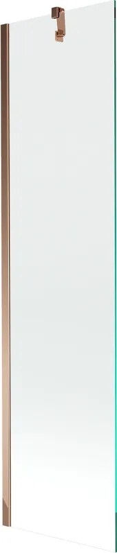 Mexen Next, vaňová  zástena 1-krídlová 50 x 150 cm, fixné krídlo, 6 mm číre sklo, ružové zlato profil, 895-050-000-00-00-60