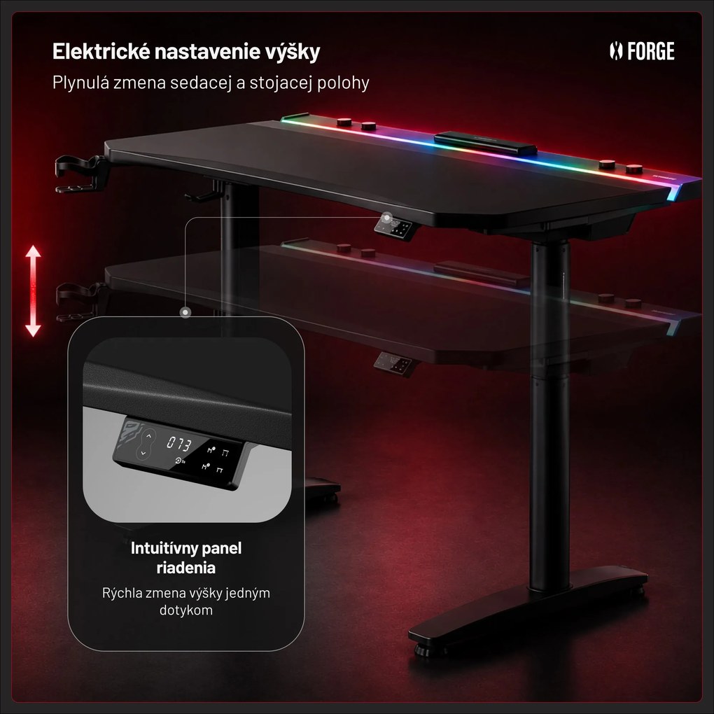 Elektrický herný stôl RGB s držiakmi, čierny, 120 cm: Diablo X-Forge 1200