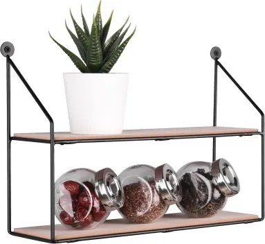 Nástenná polica Nia, čierny kov/drevo, 35 cm%