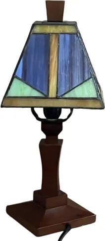 Stolná lampa Tiffany vitáž PICASSO_ WOOD BASE 31*18*13 E14