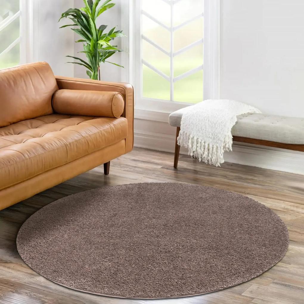 Dekorstudio Shaggy okrúhly koberec CITY 500 hnedý Priemer koberca: 120cm
