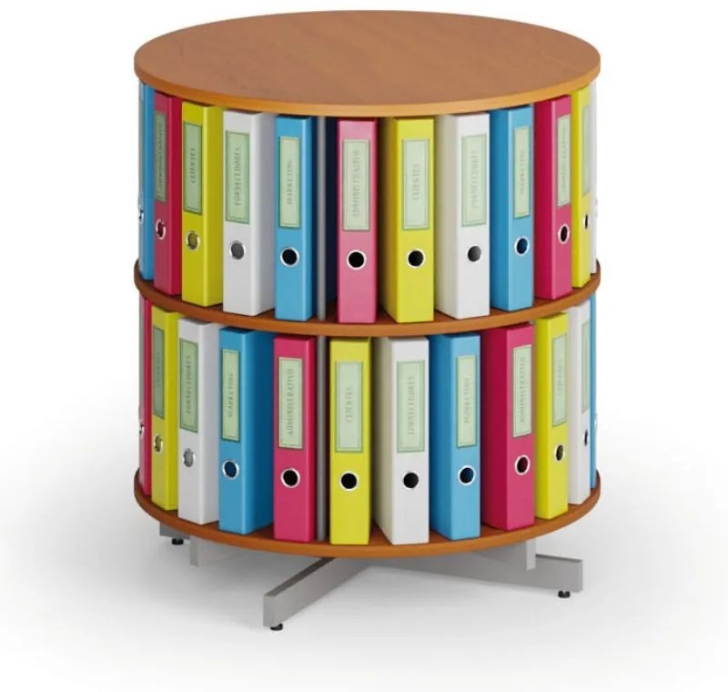 Otočný regál na zakladače, 2 poschodia, čerešňa