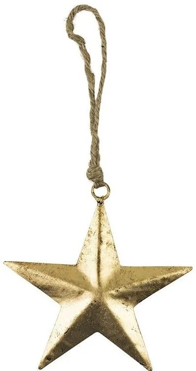 Dekorácia zlatá antik kovová hviezda na jutovom povrázku - 12*0,5*12cm