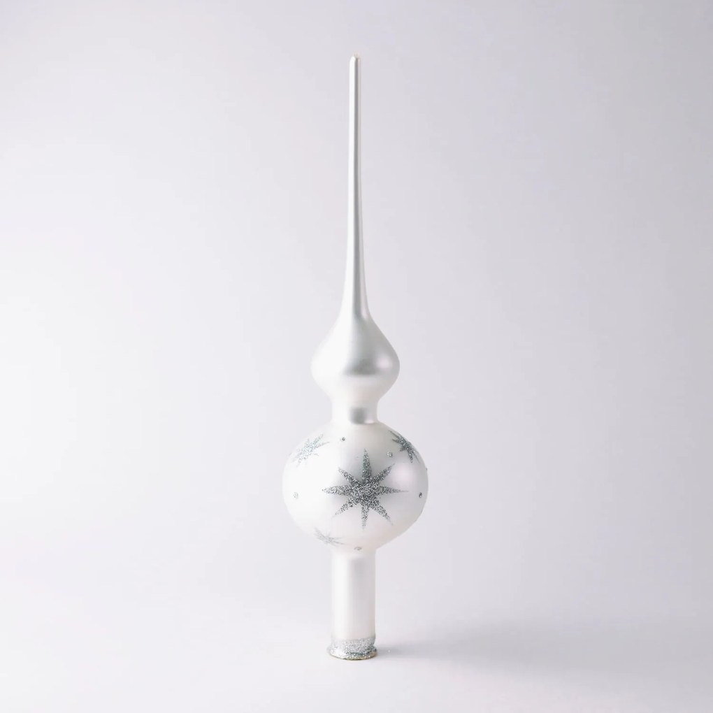 Bella Rose Sklenená vianočná špica na stromček Biela Mat