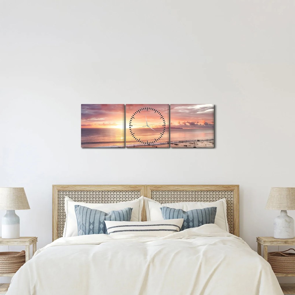 Obraz - Morská panoráma (s hodinami) (90x30 cm)