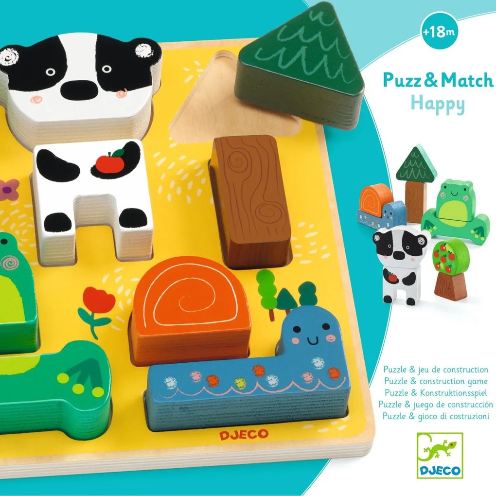 Puzzle & stavebnica 2v1 - Veselé zvieratká