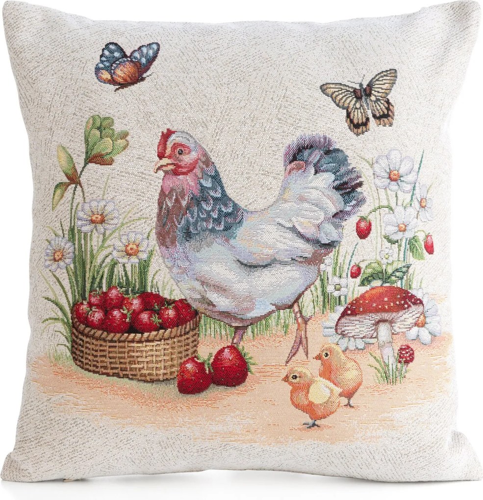 GOBELÍNOVÁ DEKORAČNÁ OBLIEČKA NA VANKÚŠ FOWL1 45X45 CM VZOROVANÁ