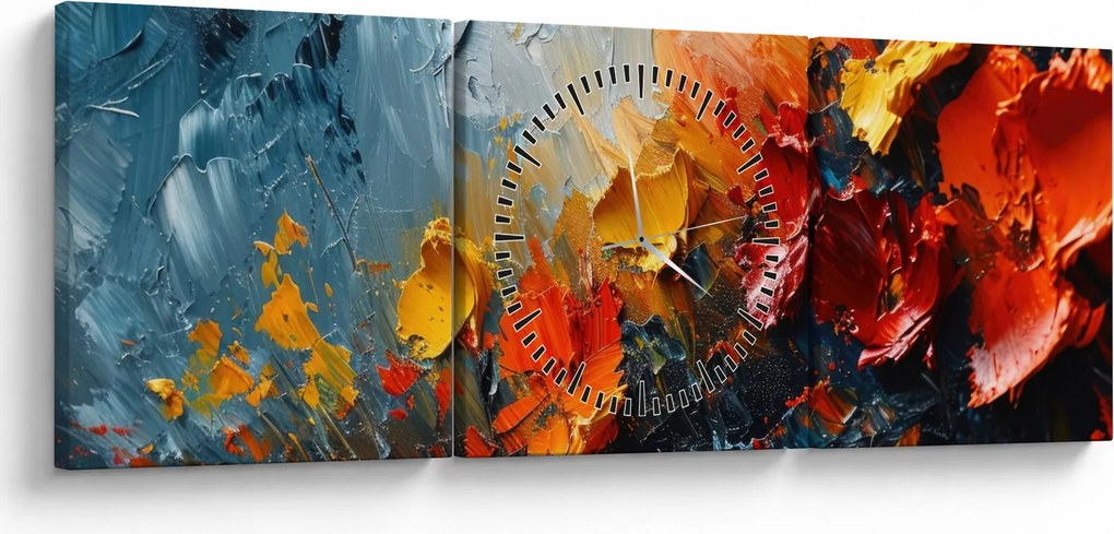 Obraz - Abstraktná maľba kvetov III. (s hodinami) (90x30 cm)
