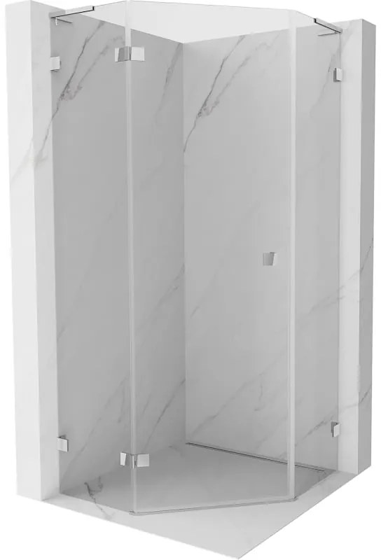 Mexen Lunar, L päťuholníkový sprchový kút naklápací doľava 80 x 80 cm, 8mm číre sklo, chrómový profil, 831L-080L-080P-01-00-L