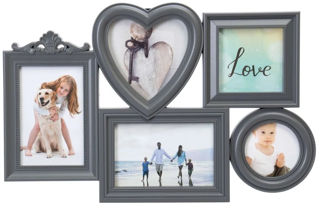 Fotorámik CORAZON 5 fotografií sivý