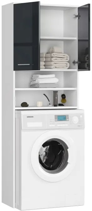 Kúpeľňová skrinka nad práčku FIN 2D biela / grafitová, lesk