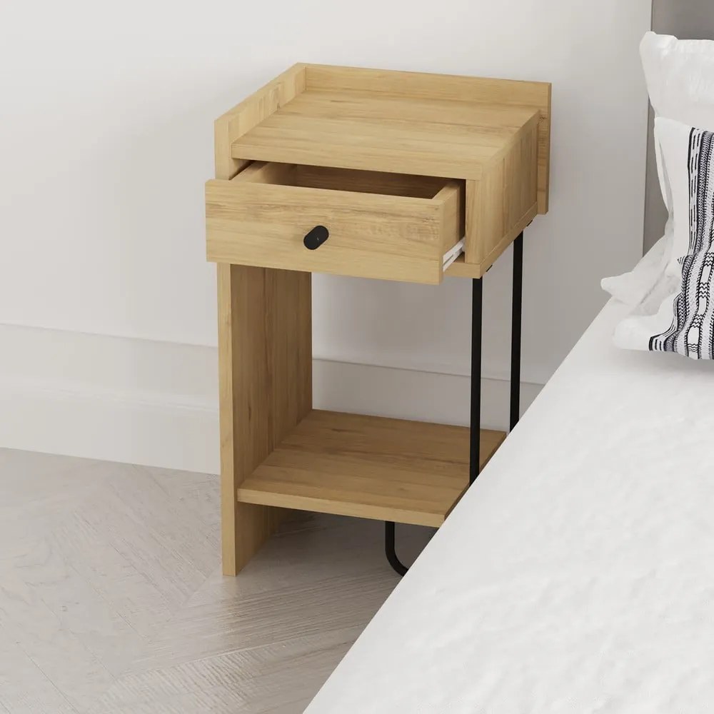 Nočný stolík v dekore duba s poličkami v prírodnej farbe Mercure – Marckeric