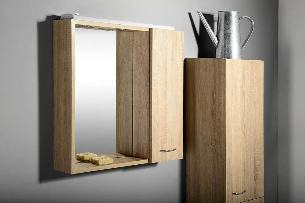 Aqualine Aqualine, ZOJA/KERAMIA FRESH galérka s LED osvetlením 60x60x14cm, ľavá,dub platin, 45027