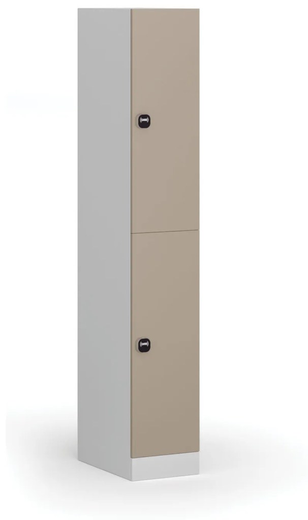 Šatníková skrinka s úložnými boxmi, 2 boxy, 1850 x 300 x 500 mm, zámok s čítačkou RFID kariet, béžové dvere