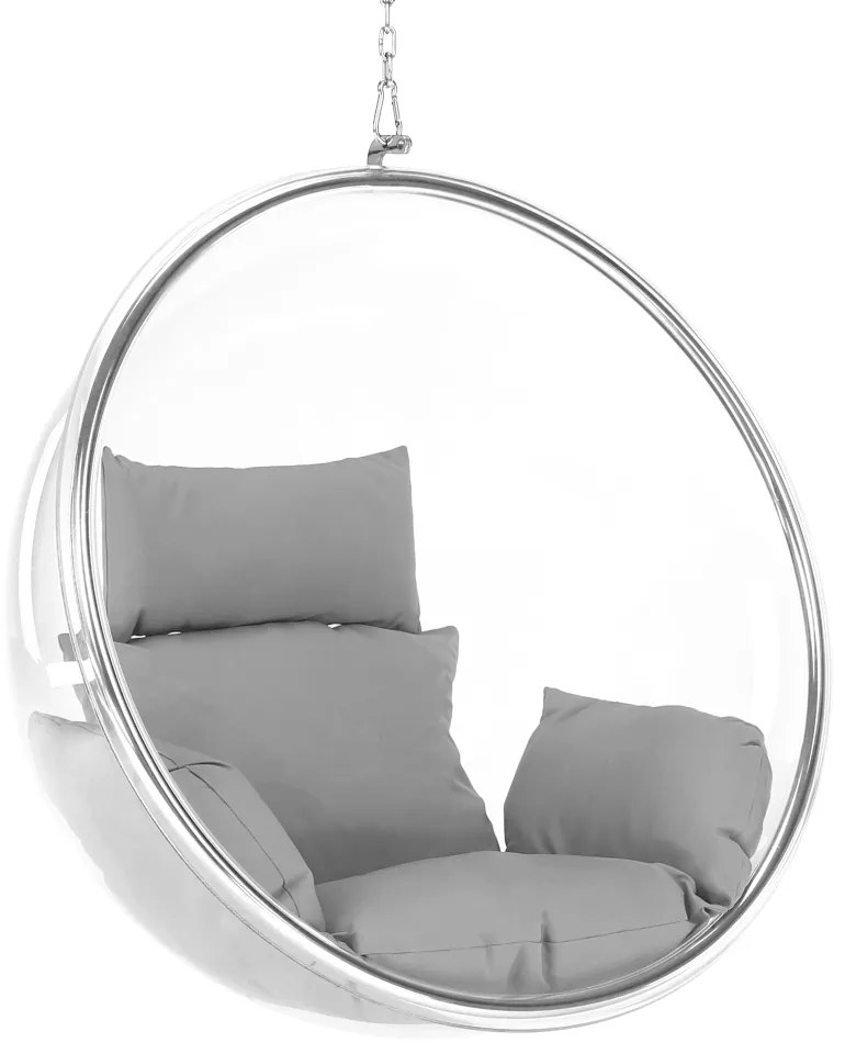 Závesné kreslo, transparentná/strieborná/sivá, BUBBLE NEW TYP 1