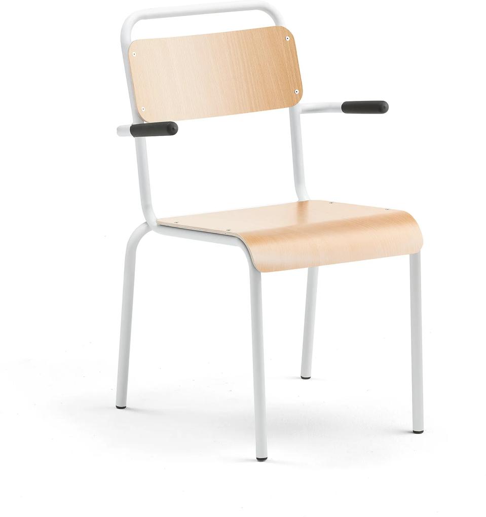 Jedálenská stolička Frisco, s podrúčkami, biely rám, bukový laminát