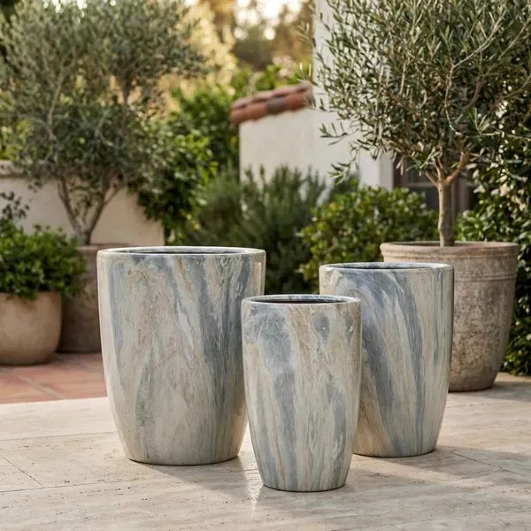 Sada 3 ks kvetináčov NEVA MARBLE VII sivá/béžová