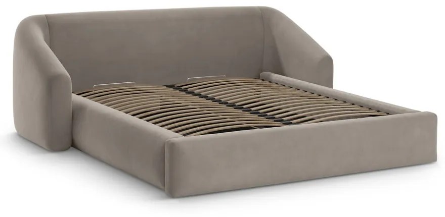 Svetlohnedá čalúnená dvojlôžková posteľ s úložným priestorom s roštom 180x200 cm Campi – Cosmopolitan Design