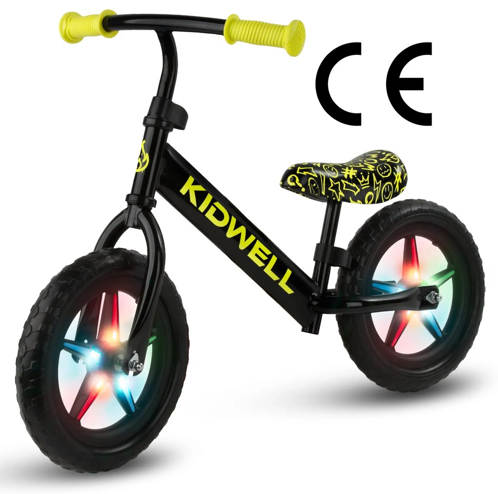 Kidwell Rebel LED balančný bicykel pre deti – LED ráfiky, EVA kolesá 28 cm, bez batérií