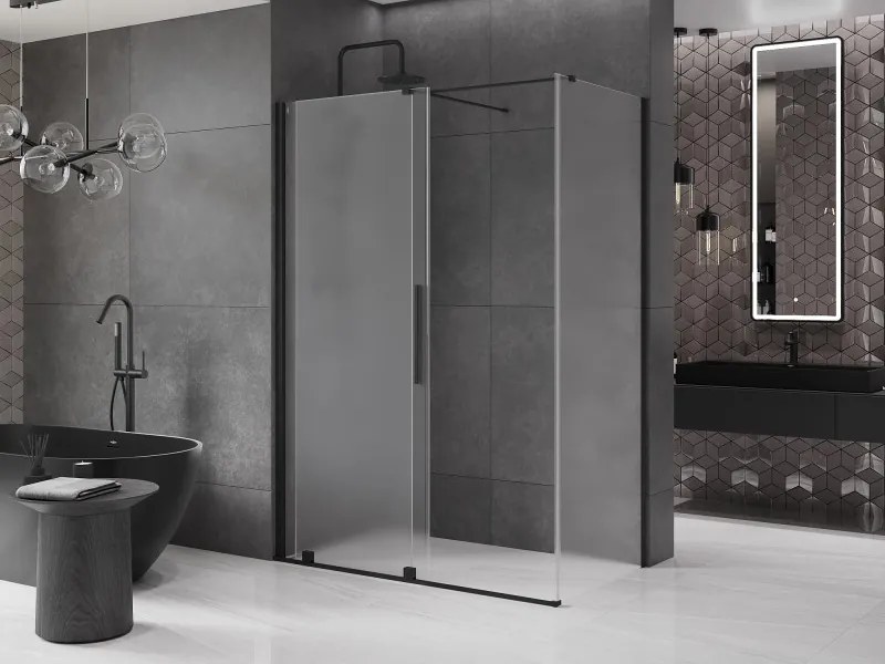 Mexen Velar, sprchový kút s posuvnými dverami 150 x 85 cm, 8mm sklo námraza, čierna matná, 871-150-085-31-70