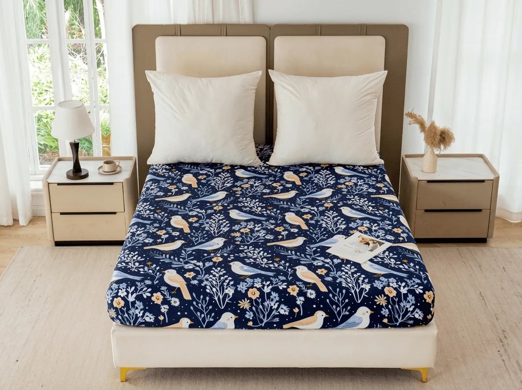 Plachta z mikrovlákna DENIM BIRDS modrá 180x200 cm
