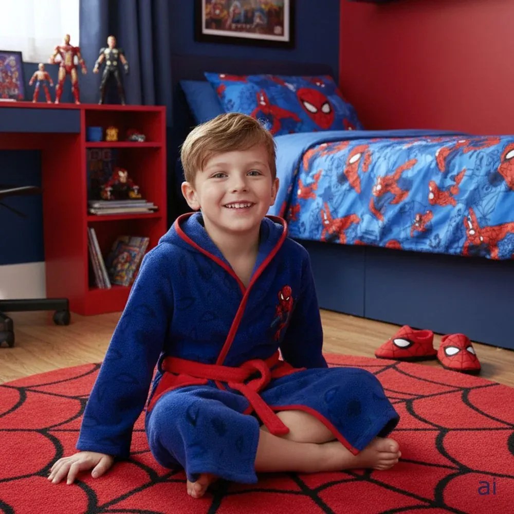 Chlapčenský coral fleece župan s kapucňou Spiderman, 134 / 140