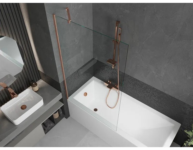 Mexen Next, 1-krídlová vaňová zástena 100 x 150 cm, 6mm číre sklo, medená matná, 895-100-000-00-00-65