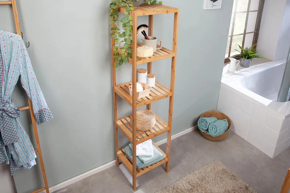 Praktický policový regál do kúpeľne Kandy bambus 145cm