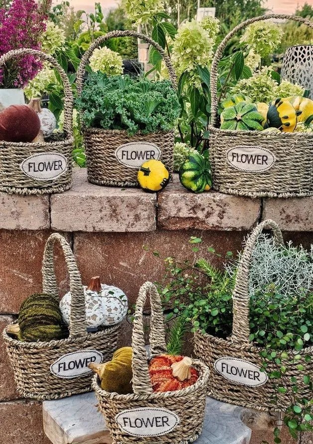 3ks pletený košík s ušami Flower - Ø 22*12/32 / Ø 19*11/27 / Ø 16*10/24 cm