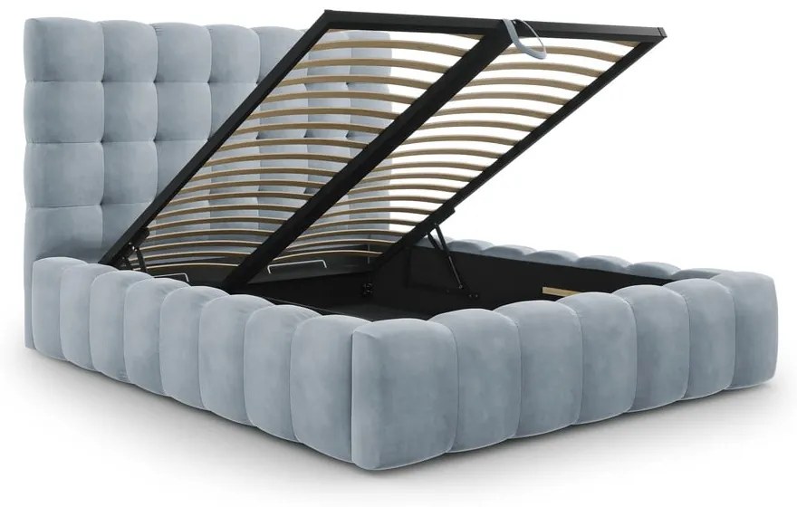 Svetlomodrá čalúnená dvojlôžková posteľ s úložným priestorom s roštom 160x200 cm Bali – Cosmopolitan Design
