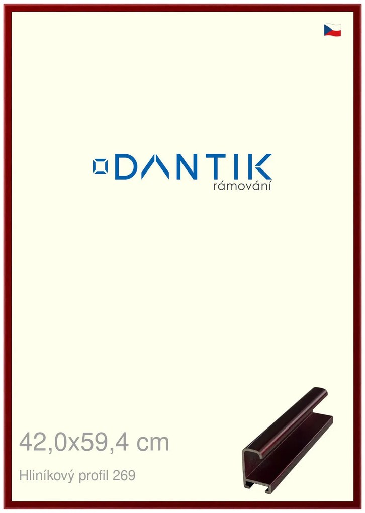 DANTIK rám na obraz 42x59,4 | ALU Červená Rubin broušená (Plexi Čiré)