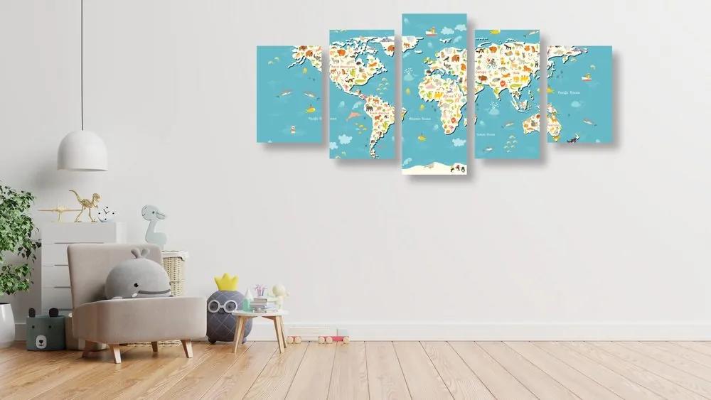 5-dielny obraz mapa sveta pre deti