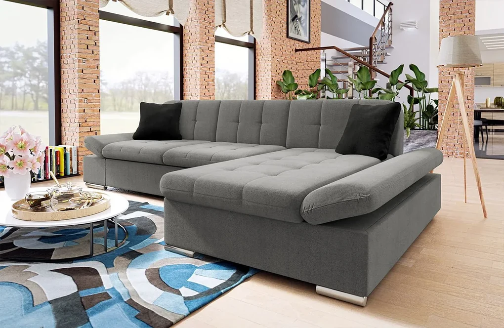 Rohová sedacia súprava s funkciou spania Laviva Sale, Dostupné poťahy: ekokoža Soft 017 + Lux 06 + Lux 05, Strana: pravá