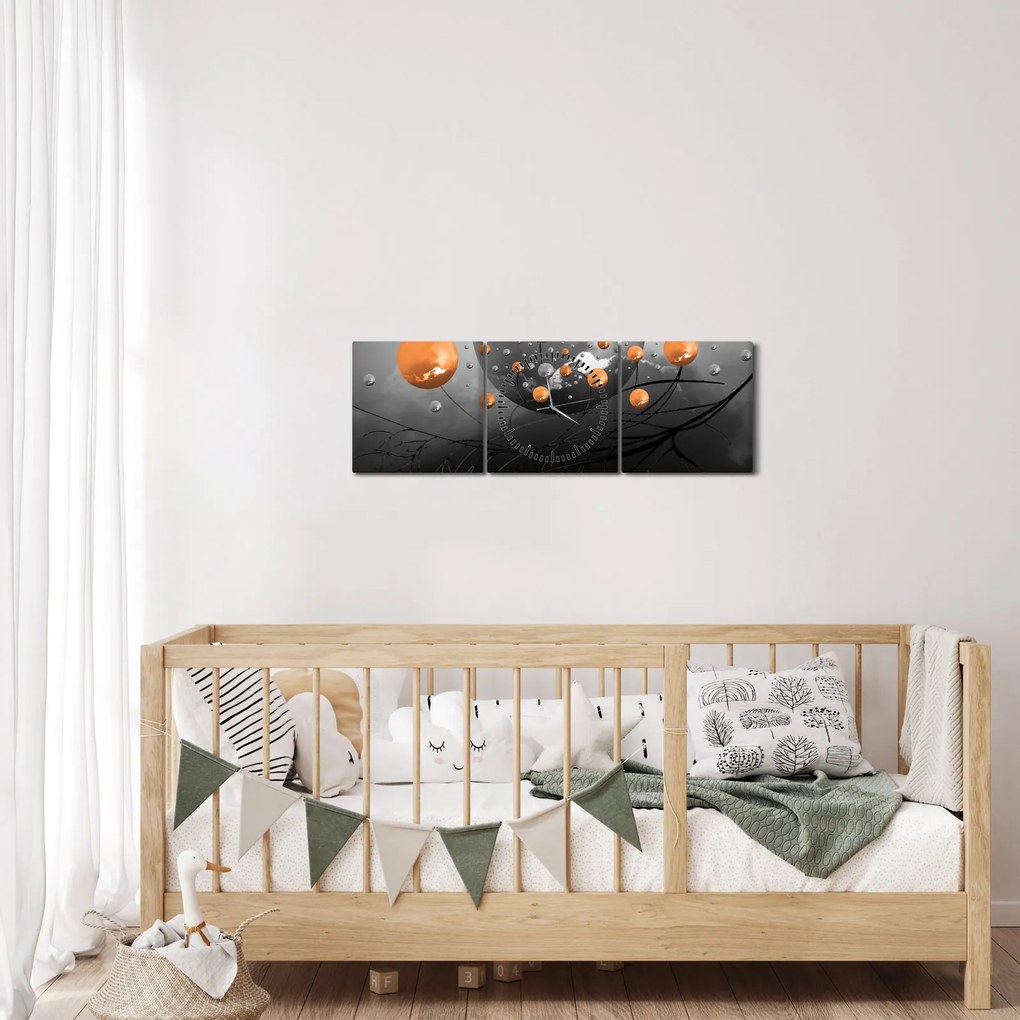 Obraz oranžových gulí (s hodinami) (90x30 cm)