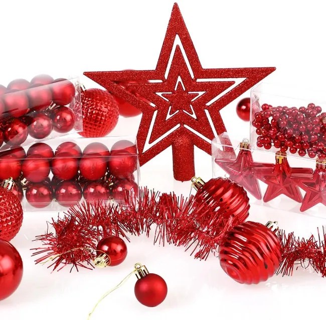 Sada vianočných závesných dekorácií ESTRELLA červená (66 ks)