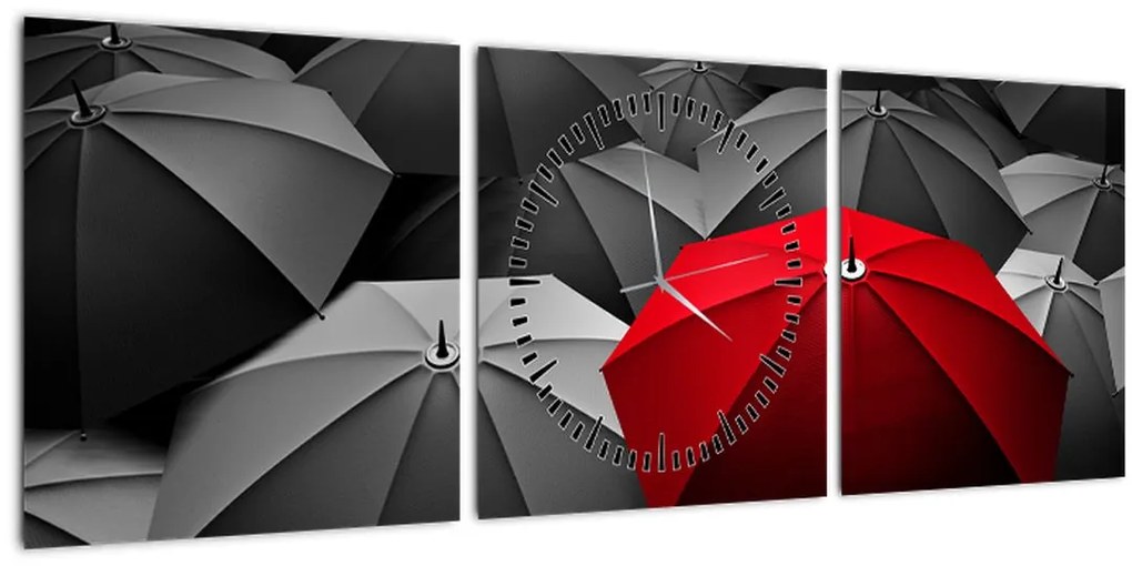 Obraz otvorených dáždnikov (s hodinami) (90x30 cm)