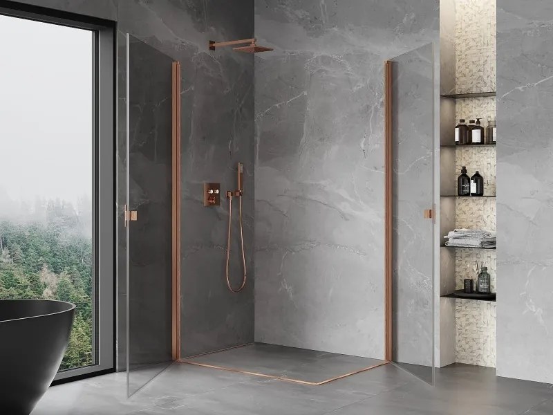 Mexen Mist-B Duo, 2-krídlový výklopný sprchový kút 100 x 70 cm, číre sklo, medený matný profil, 8A2-100-070-65-00