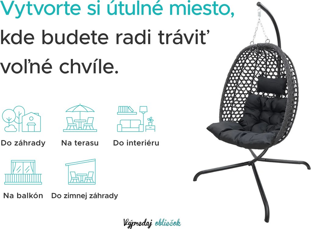 Závesné kreslo MOLINE so stojanom, čierne