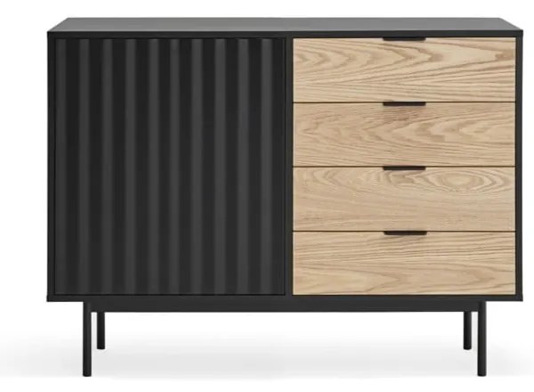 Nízka komoda v dekore duba v čierno-prírodnej farbe 108x80 cm Sierra – Teulat