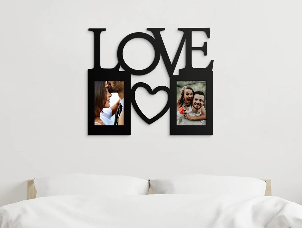 drevko Drevený fotorámik Love so srdiečkom Farba dekorácie: Čierna
